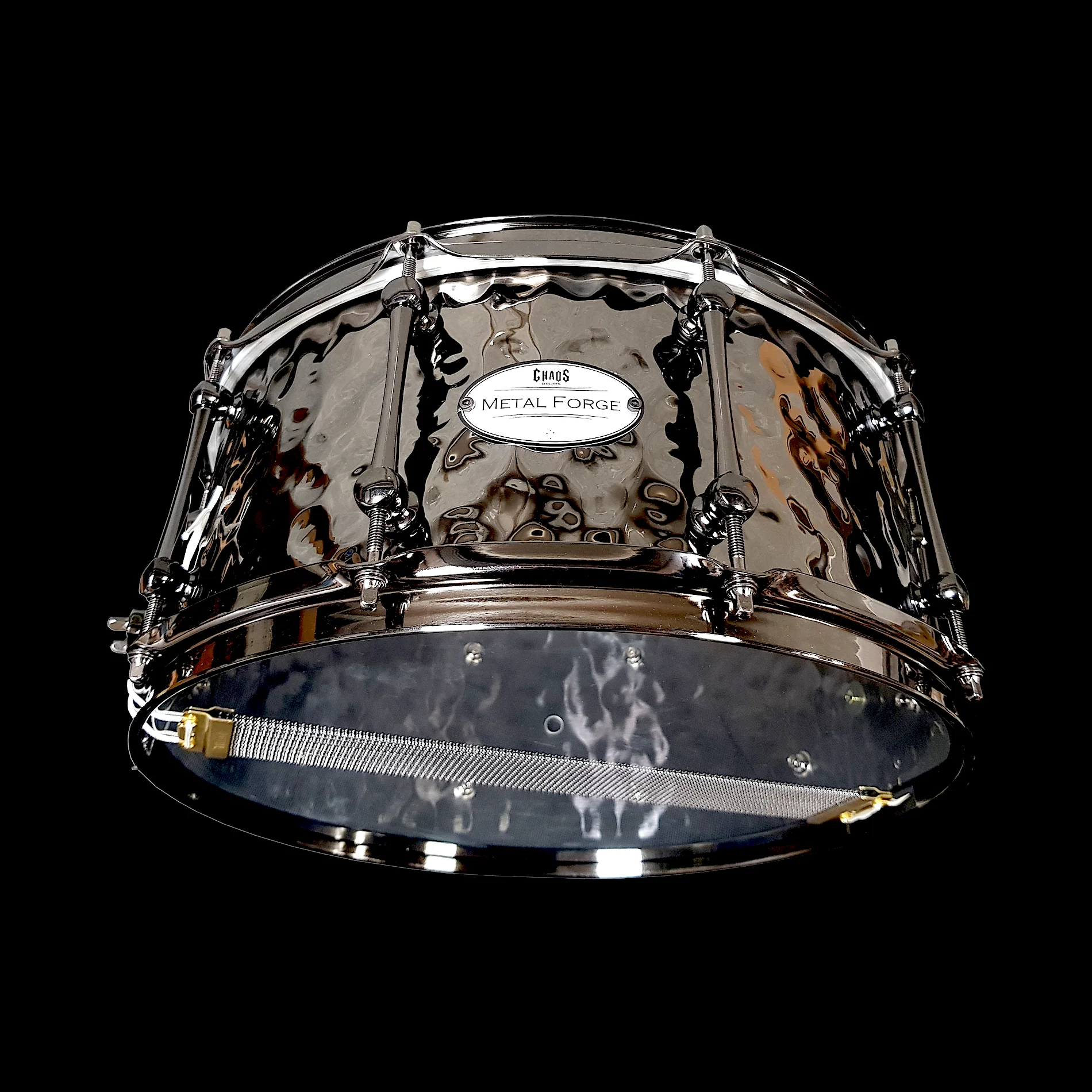 Chaos Metal Forge 14x6.5 Hammered Brass Beat Snare Drum - Black Nickel - Image 4