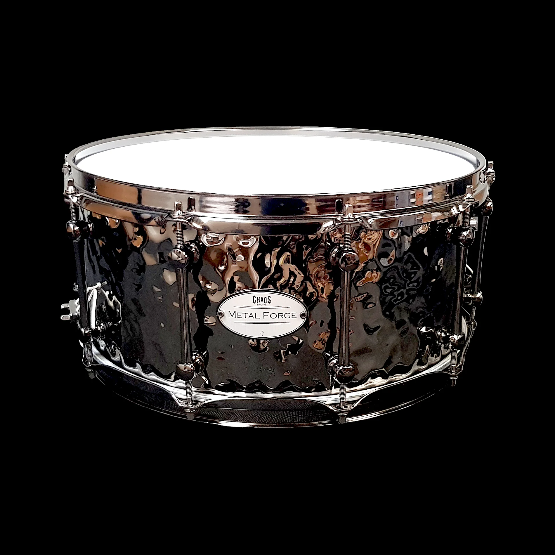 Chaos Metal Forge 14x6.5 Hammered Brass Beat Snare Drum - Black Nickel - Image 8