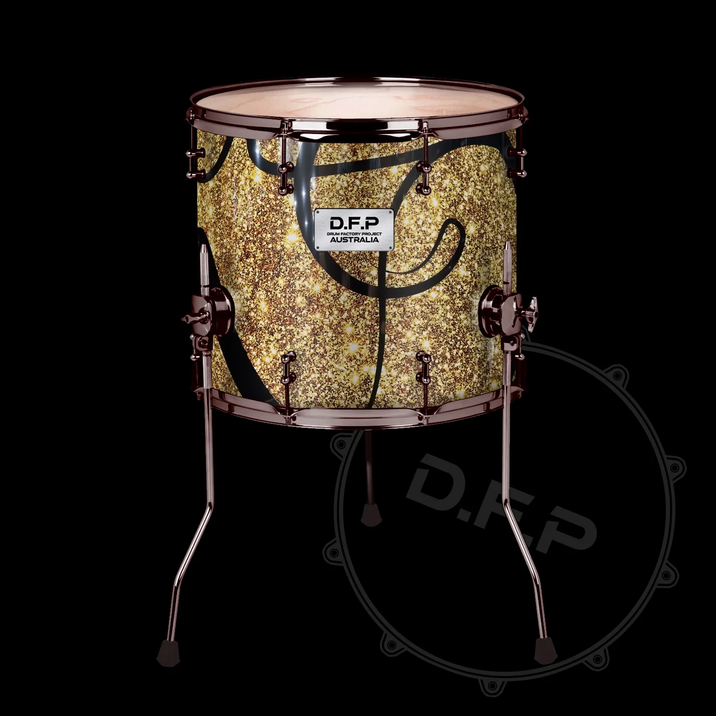DFP Drum Wrap - Gold & Back Swirls - Image 2