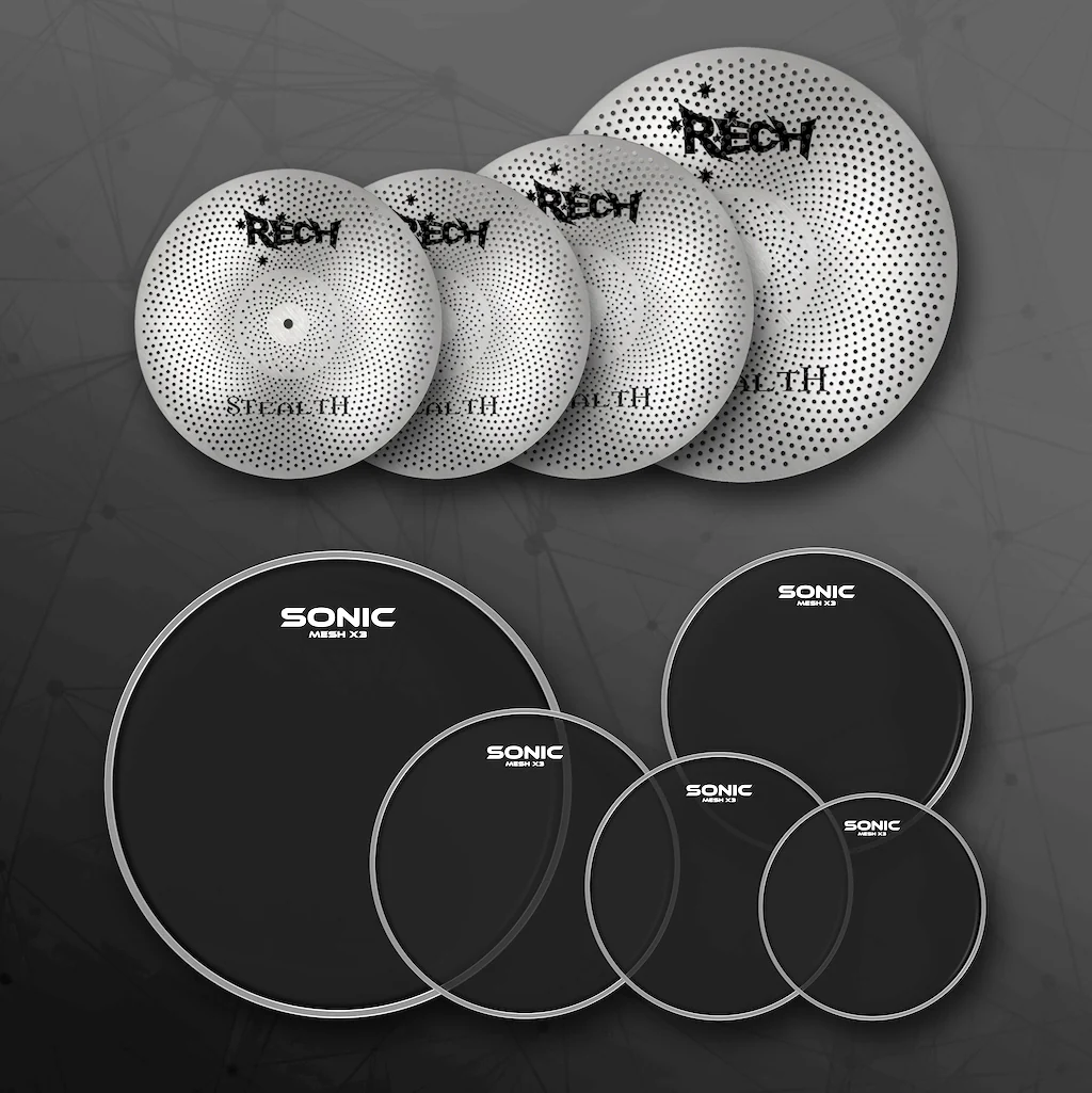 Rech Stealth 4 Piece Low Volume Cymbal Pack + Sonic Mesh Heads Set - Image 5