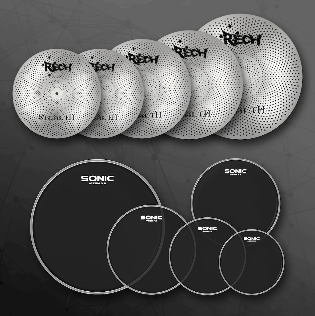 Rech Stealth 5 Piece Low Volume Cymbal Pack + Sonic Mesh Heads Set - Image 5